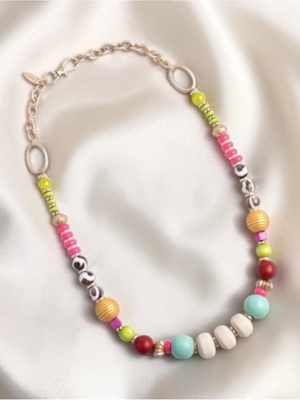 Plunder Multicolor Beaded Necklace — Turquoise, Pink, Red, Lime, White, Gold